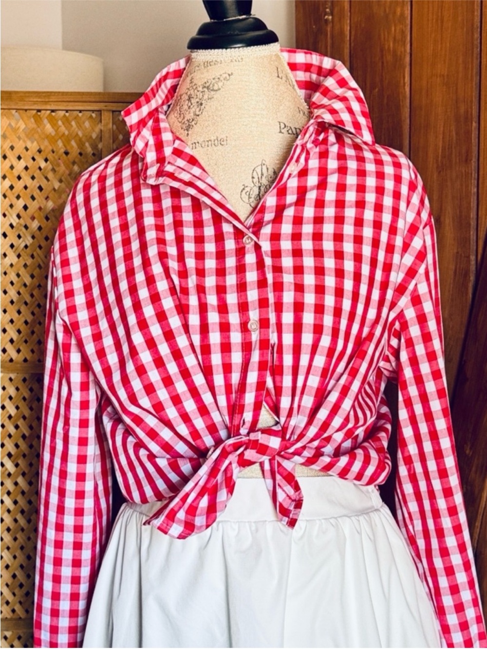 Velvet Heart Red and White Gingham Button-Up Wide Cropped fit